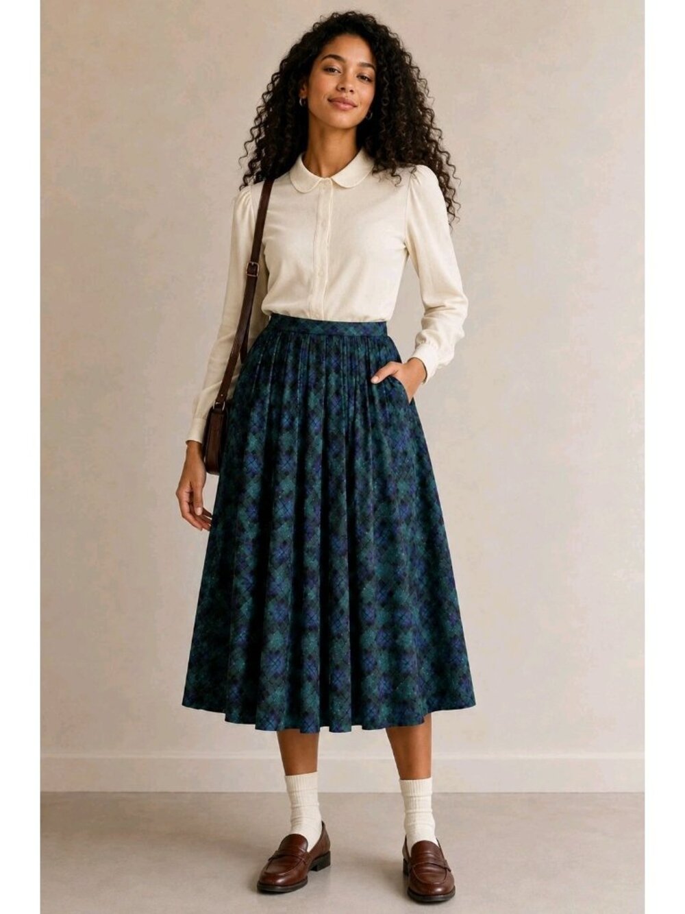 Vtg Briggs Plaid Midi Skirt Pleated Academia Pull On Pockets Size 16
